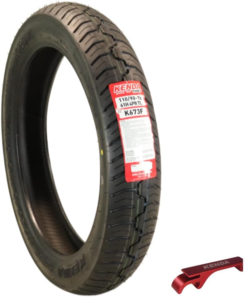 KENDA إطار دراجة نارية أمامي كروز K673 110/90H-18 - لعشاق الكروز، راكبي الرحلات والمستخدمين اليوميين (110-90H 18) مع سلسلة مفاتيح - Image 1